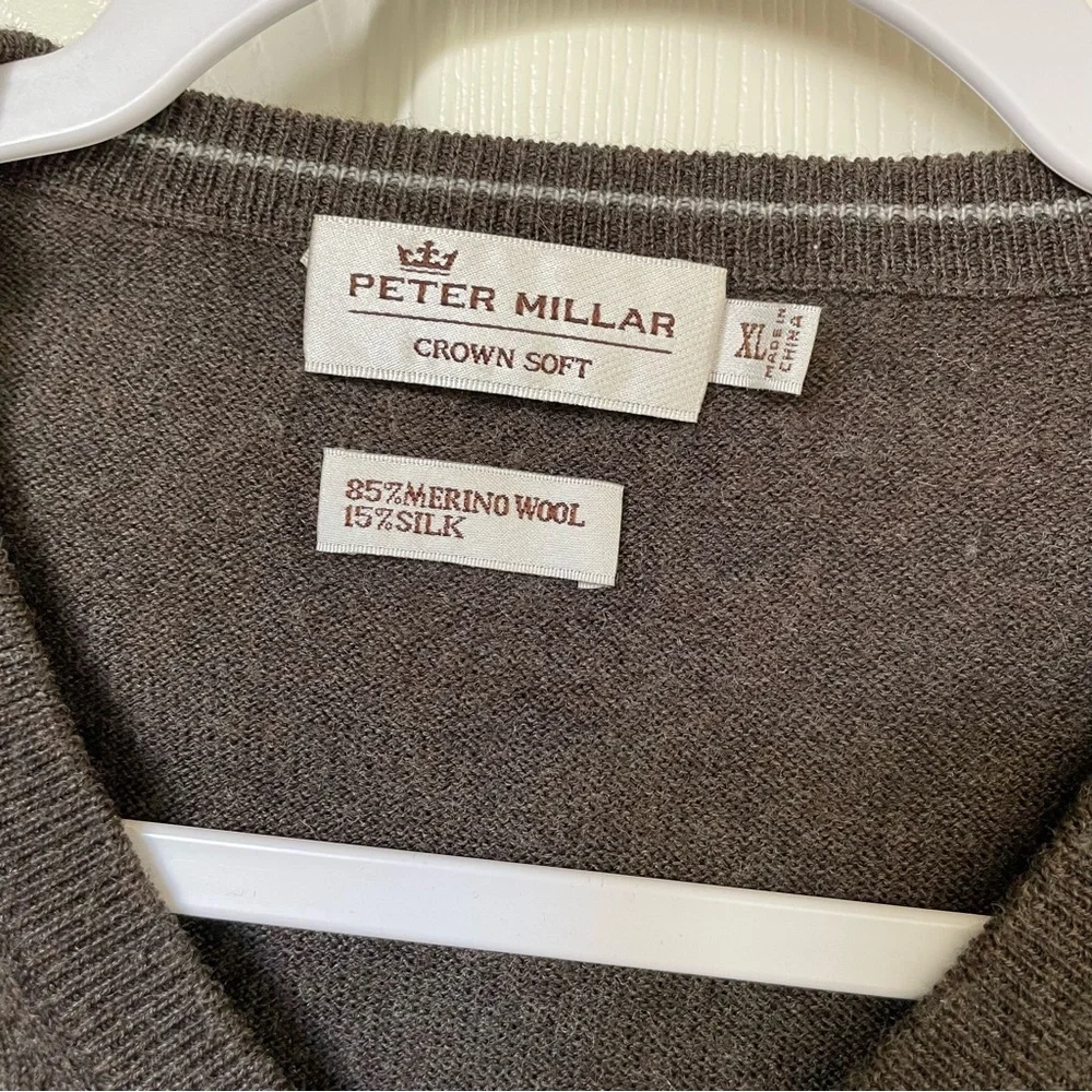 Peter Millar Brown vneck merino wool silk blend crown soft sweater XL